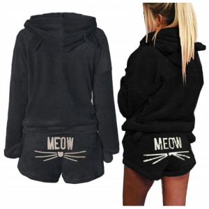 PLUSZOWA PIŻAMA ciepła BLUZA SZORTY meow KOT XL 42