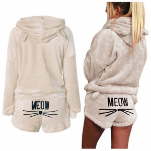 PLUSZOWA PIŻAMA ciepła BLUZA SZORTY meow KOT L 40