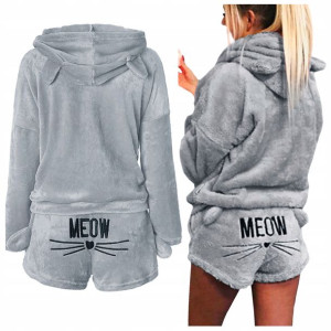 PLUSZOWA PIŻAMA ciepła BLUZA SZORTY meow KOT L 40