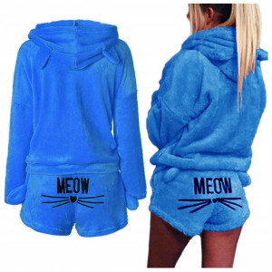 PLUSZOWA PIŻAMA ciepła BLUZA SZORTY meow KOT M 38