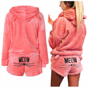 PLUSZOWA PIŻAMA ciepła BLUZA SZORTY meow KOT M 38