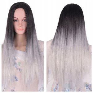 PERUKA siwa SZARA OMBRE proste włosy COSPLAY 70 cm