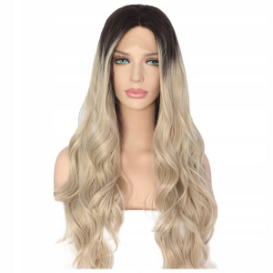 PERUKA długie kręcone włosy LACE FRONT ombre blond