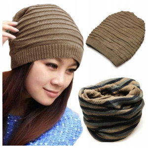 Dwustronna CZAPKA beanie KOMIN 2w1 krasnal BRĄZOWA