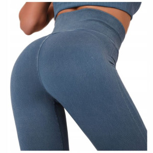 Legginsy sportowe WYSOKI STAN jeans dziury FITNESS