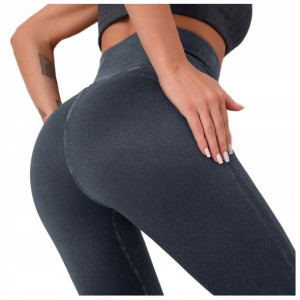 Legginsy sportowe WYSOKI STAN jeans dziury FITNESS