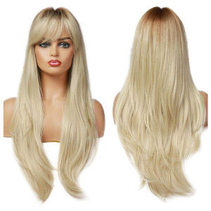 PERUKA BLOND włosy długie grzywka JAK NATURALNE