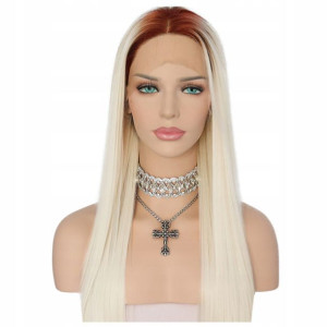 PERUKA BLOND rudy ombre proste włosy LACE FRONT
