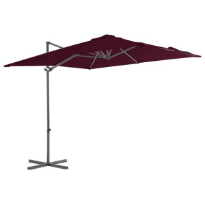 Parasol wiszący na stalowym słupku, bordowy, 250x250 cm