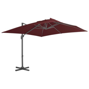 Parasol wiszący na aluminiowym słupku, bordowy, 400x300 cm
