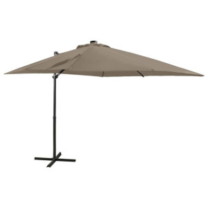 Parasol wiszący z lampkami LED i słupkiem, kolor taupe, 250 cm
