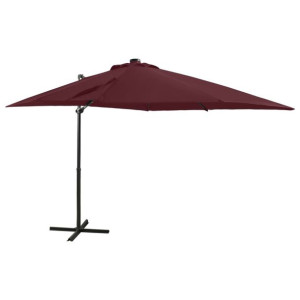 Parasol wiszący ze słupkiem i oświetleniem LED, bordowy, 250 cm
