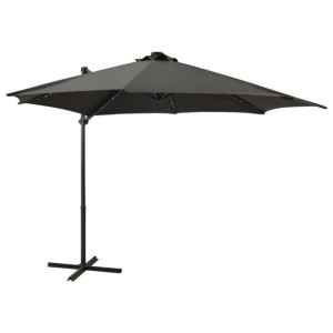 Parasol wiszący z lampkami LED i słupkiem, antracytowy, 300 cm