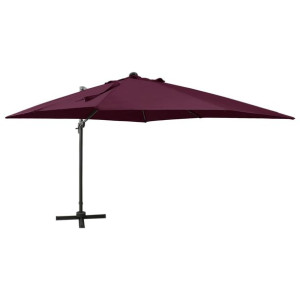 Parasol wiszący ze słupkiem i oświetleniem LED, bordowy, 300 cm