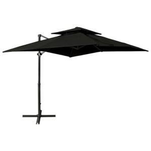 Parasol wiszący z podwójną czaszą, 250x250 cm, czarny