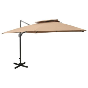 Parasol wiszący z podwójną czaszą, 300x300 cm, kolor taupe