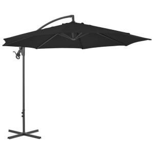 Parasol wiszący ze stalowym słupkiem, 300 cm, czarny