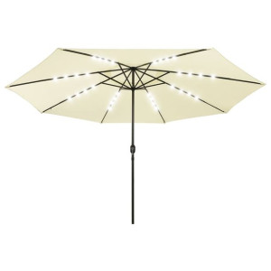 Parasol ogrodowy z LED i metalowym słupkiem, 400 cm, piaskowy