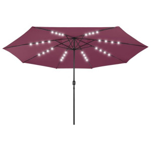 Parasol ogrodowy z LED i stalowym słupkiem, 400 cm, bordowy