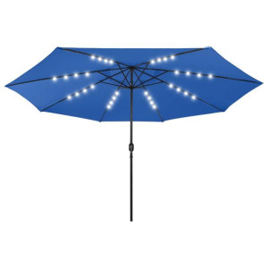 Parasol ogrodowy z LED i metalowym słupkiem, 400 cm, lazurowy