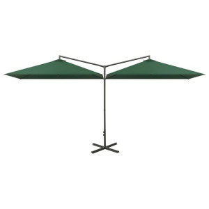 Podwójny parasol na stalowym słupku, zielony, 600x300 cm