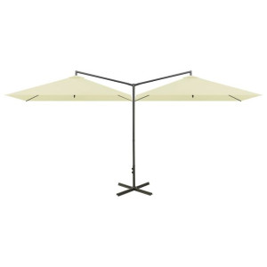 Podwójny parasol na stalowym słupku, piaskowy, 600x300 cm