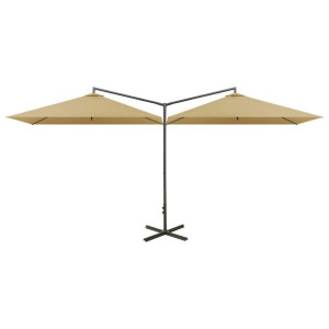 Podwójny parasol na stalowym słupku, taupe, 600x300 cm