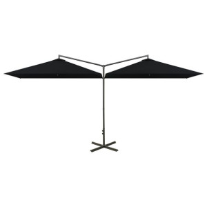 Podwójny parasol na stalowym słupku, czarny, 600x300 cm