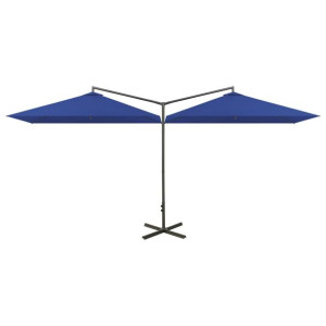 Podwójny parasol na stalowym słupku, lazurowy, 600x300 cm