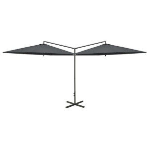 Podwójny parasol na stalowym słupku, antracytowy, 600 cm