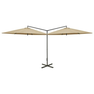 Podwójny parasol na stalowym słupku, taupe, 600 cm