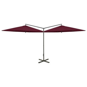 Podwójny parasol na stalowym słupku, bordowy, 600 cm