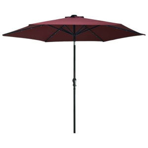 Parasol ogrodowy z LED i stalowym słupkiem, 300 cm, bordowy