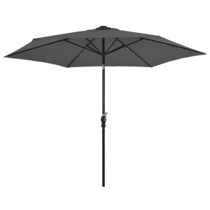 Parasol ogrodowy z LED i stalowym słupkiem, 300 cm, antracytowy