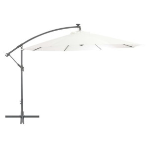 Parasol wiszący z LED i metalową rurą, 350 cm, piaskowy