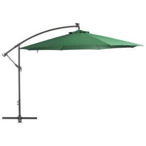Parasol wiszący z LED i metalową rurą, 350 cm, zielony