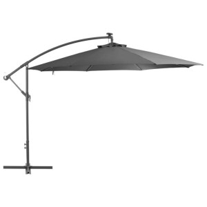 Parasol wiszący z LED i metalową rurą, 350 cm, antracytowy
