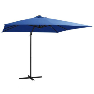 Parasol wiszący z LED i stalowym słupkiem, 250x250 cm, lazurowy