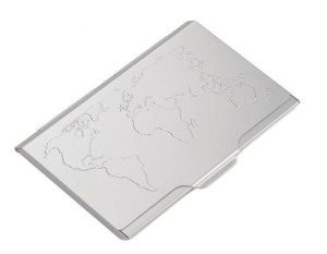 Aluminiowe etui na wizytówki mapa świata stalowy TROIKA