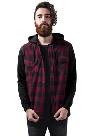 Hooded Checked Flanell Sweat Sleeve Black/Burgundy