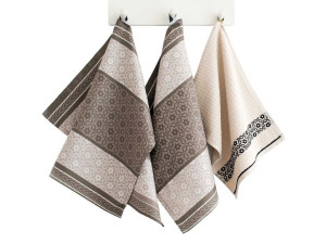 Komplet ścierek bawełna 2x50x70 + ręcznik 30x50 / Marsala beżowy