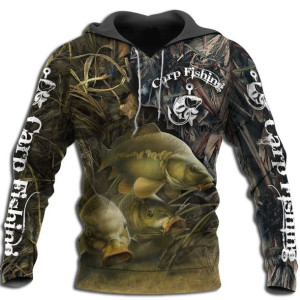 Bluza z kapturem z nadrukiem ryby wkładana przez głowę dla wędkarza SZARY X