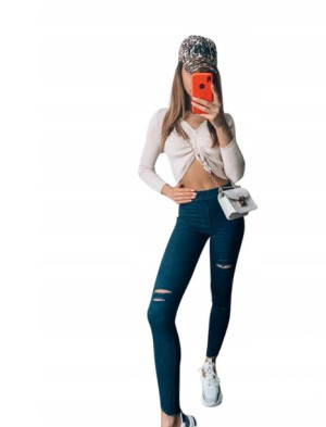 Spodnie damskie jeansowe legginsy legginsy z dziurami M NIEBIESKI