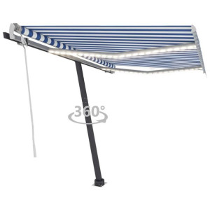 Lumarko Ręcznie zwijana markiza z LED, 300 x 250 cm, niebiesko-biała