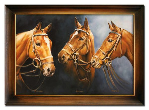 Obraz ręcznie malowany na płótnie 76x106cm trzy konie