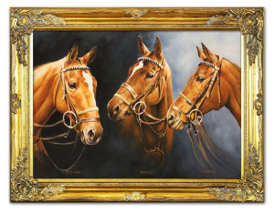 Obraz ręcznie malowany na płótnie 64x84cm trzy konie