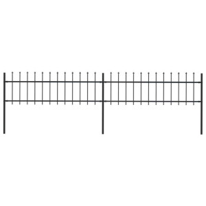 Ogrodzenie z prętów z grotami, stalowe, 3,4 x 0,6 m, czarne