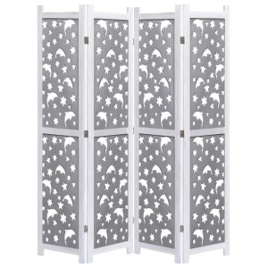 Parawan 4-panelowy, szary, 140 x 165 cm, lite drewno