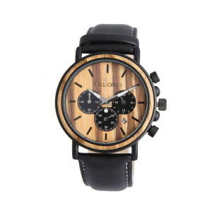 Zegarek drewniany Niwatch - kolekcja ROYAL - ZEBRAWOOD na czarnym pasku