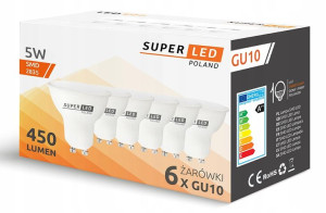6x Żarówka LED GU10 5W SuperLED 450lm 45W